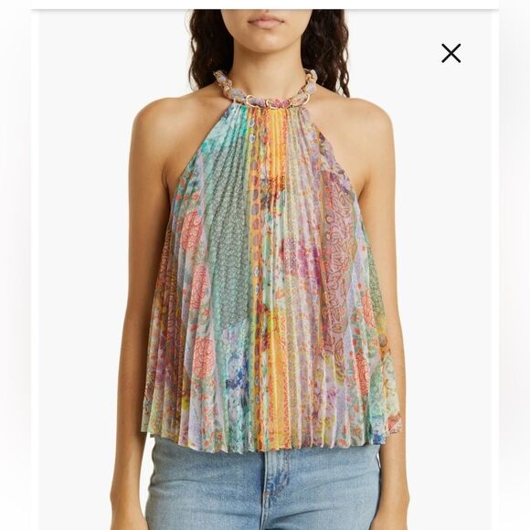 NWT Alice + Olivia Alycia Pleated Chiffon Top with chain collar - Picture 1 of 12